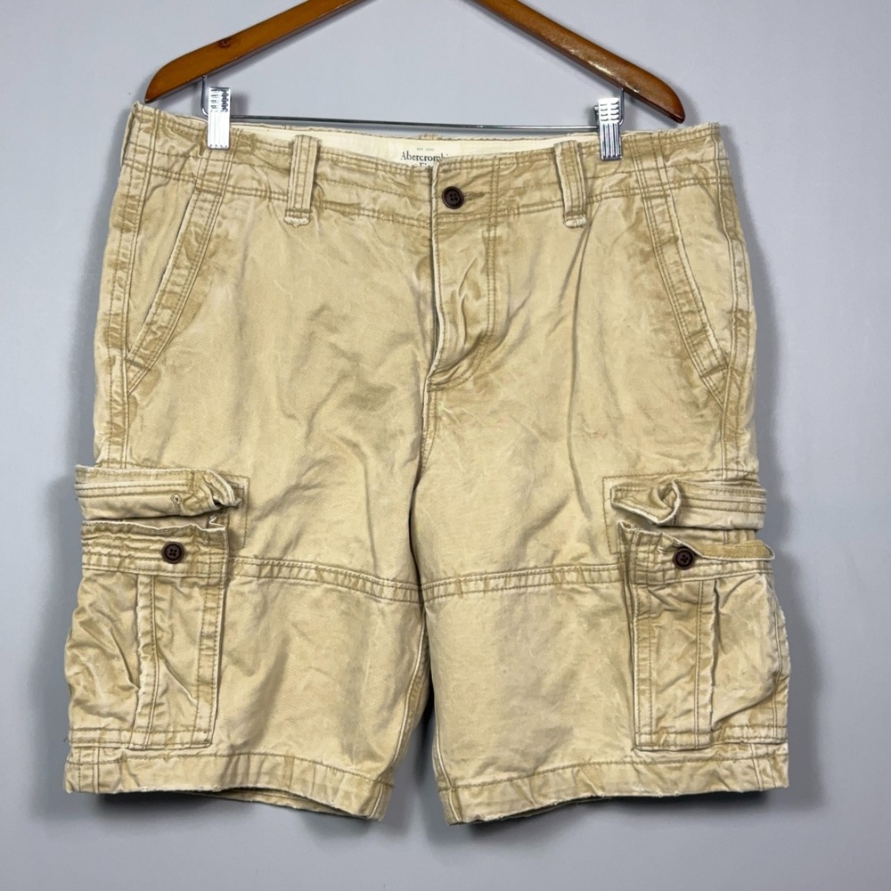 Abercrombie & Fitch Y2K Cargo Shorts Mens Size 36 Cotton Khaki Heavyweight